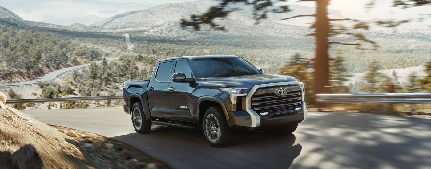 A grey 2023 Toyota Tundra from the front at an angle.