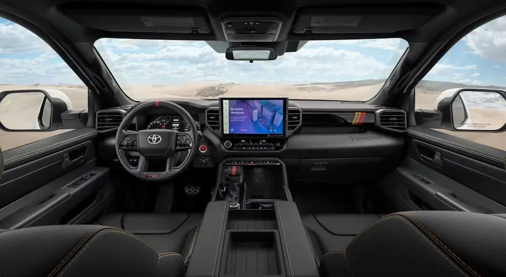 Black interior and dash in a 2026 Toyota Tundra.