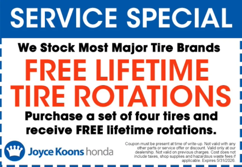 Free Lifetime Tire Rotations | Joyce Koons Honda