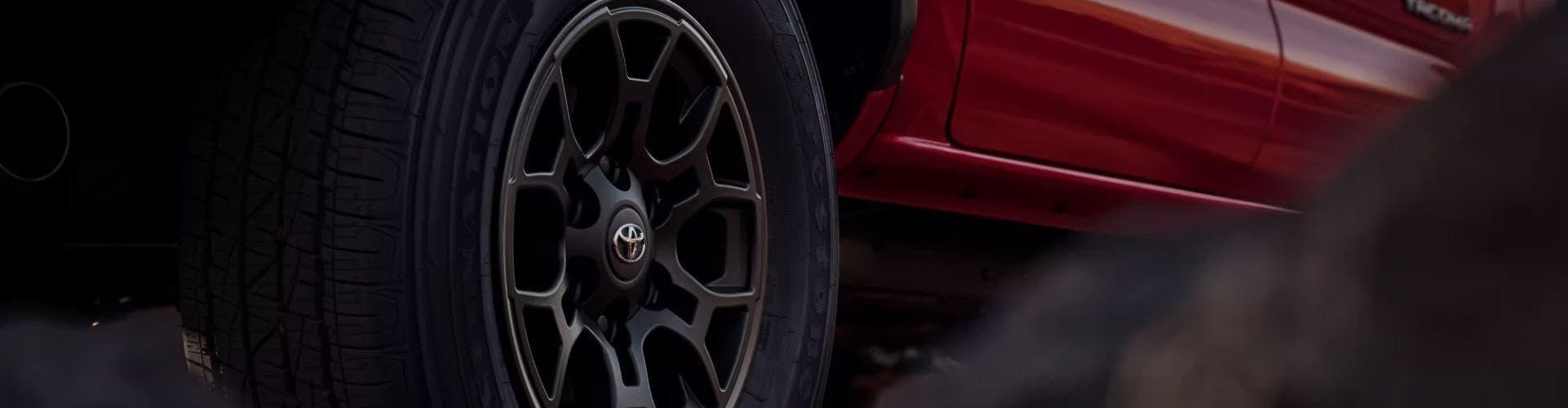 red Toyota Tundra wheel close up view