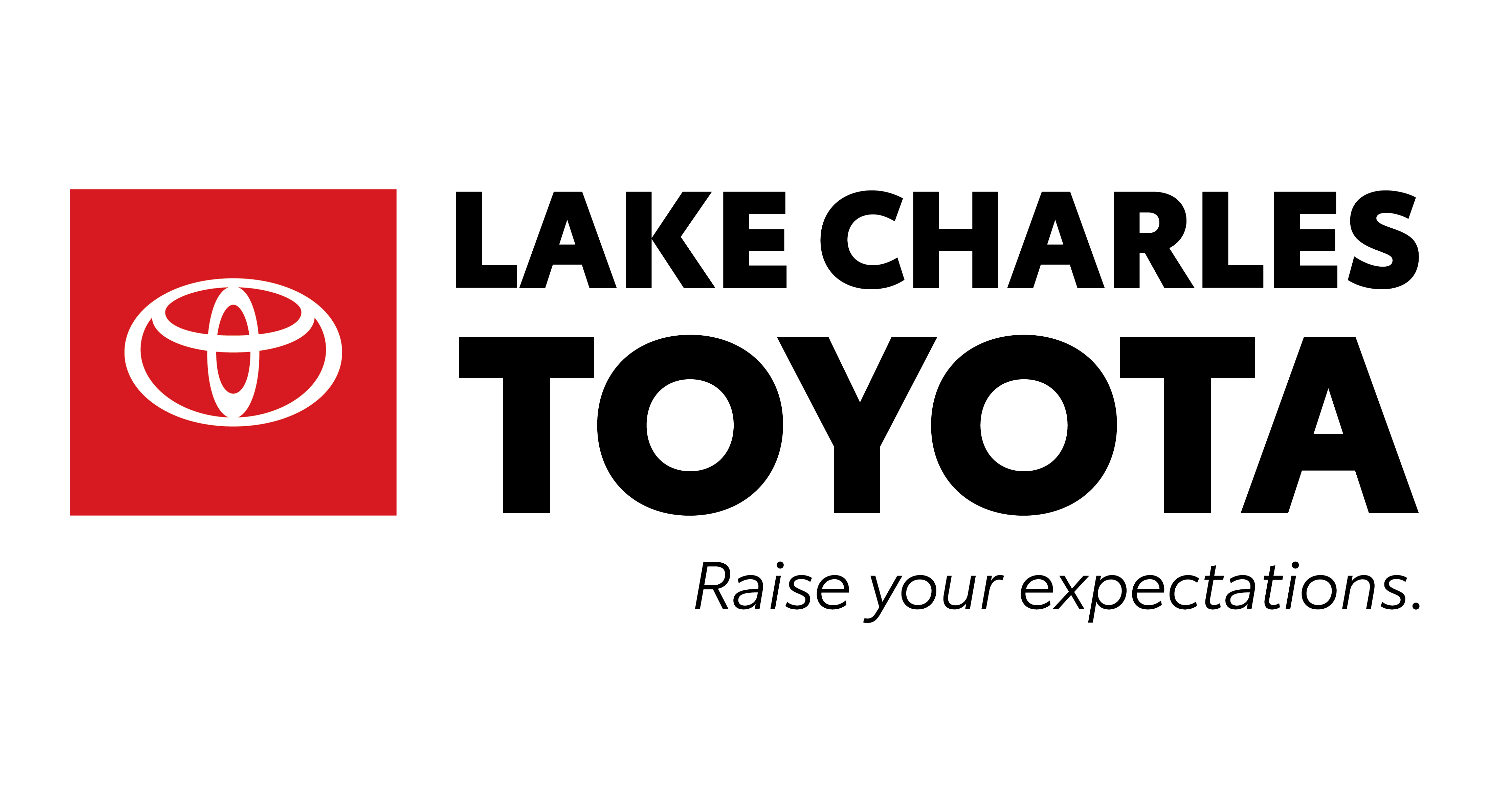 Lake Charles Toyota logo with red Toyota logo and black letters