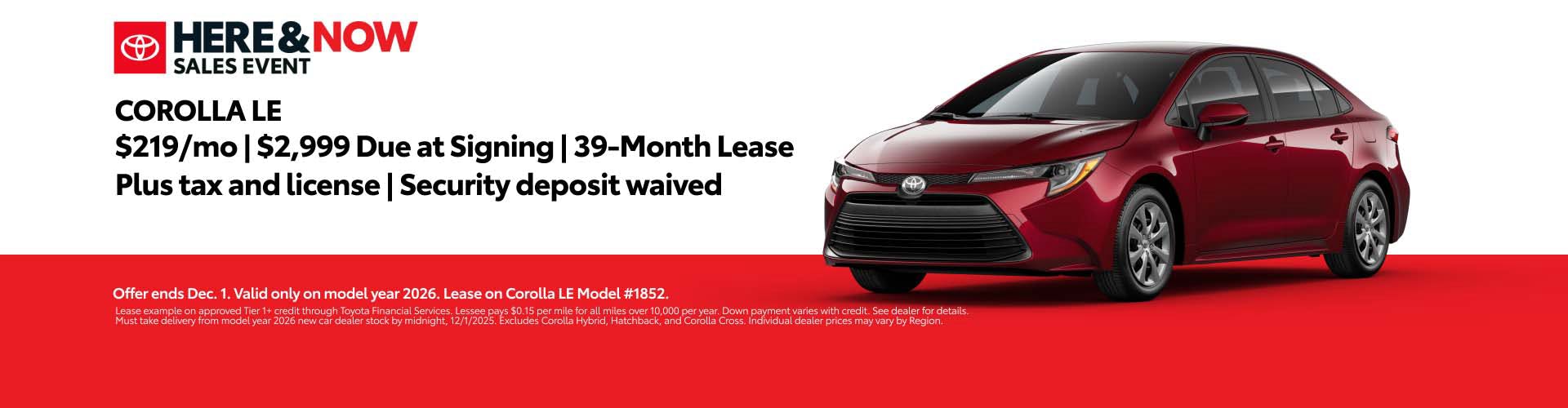 November 2025 SoCal Corolla Lease