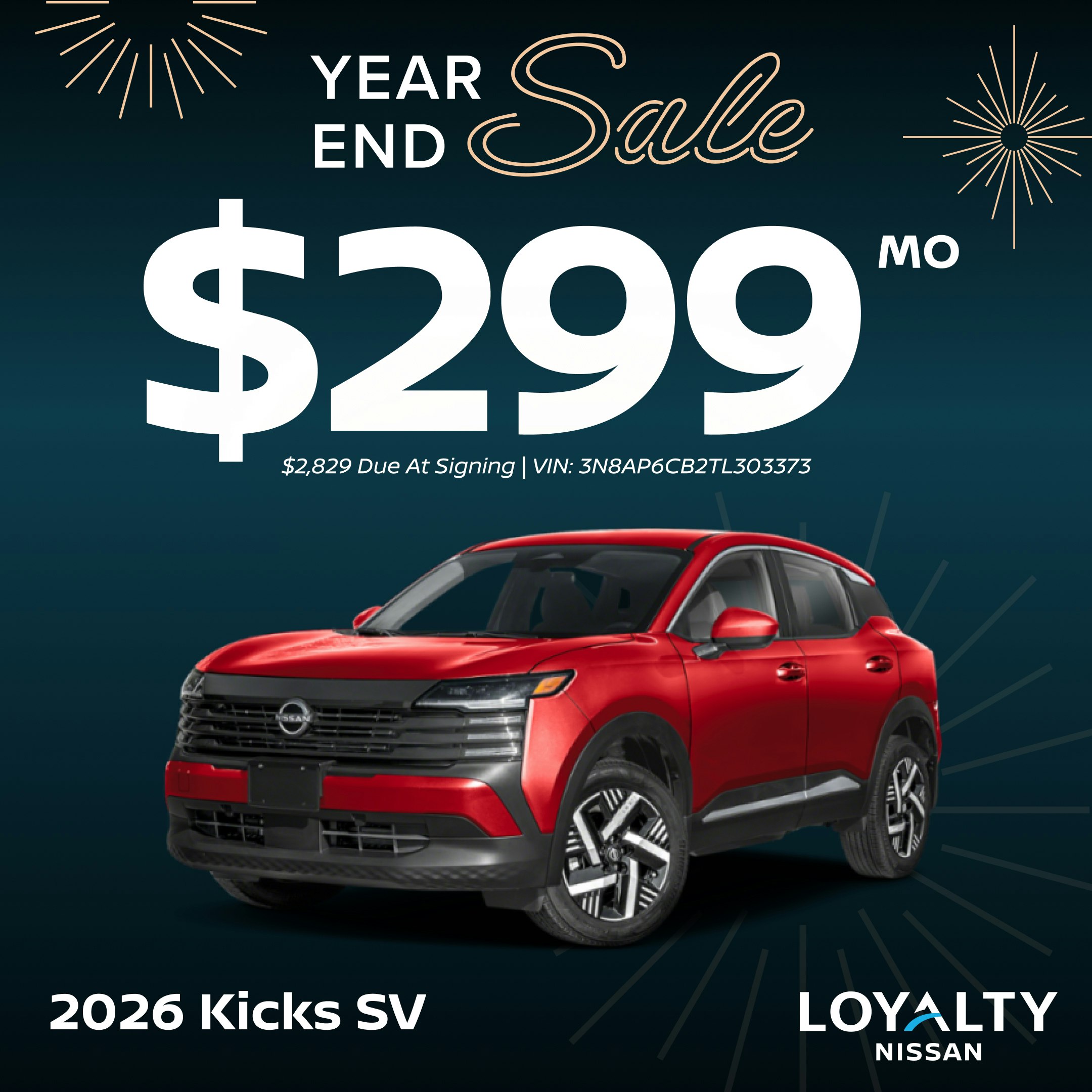 December Offers – $299/Mo On 2026 Kicks SV | Loyalty Nissan