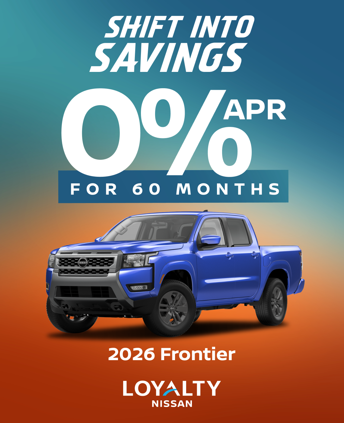 September Offers – 0% For 60 Months On 2026 Frontier | Loyalty Nissan