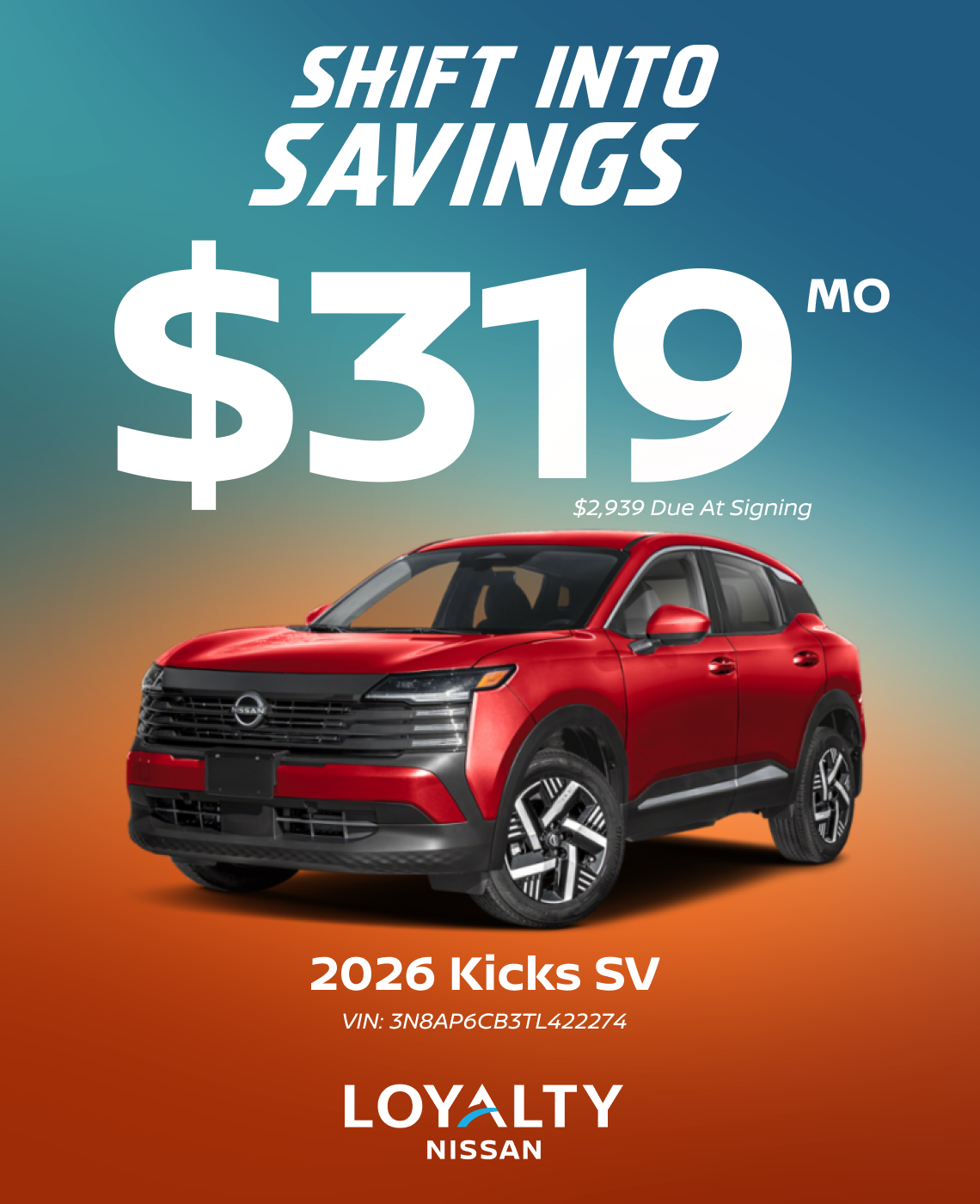 September Offers – $319/Mo On 2026 Kicks SV | Loyalty Nissan