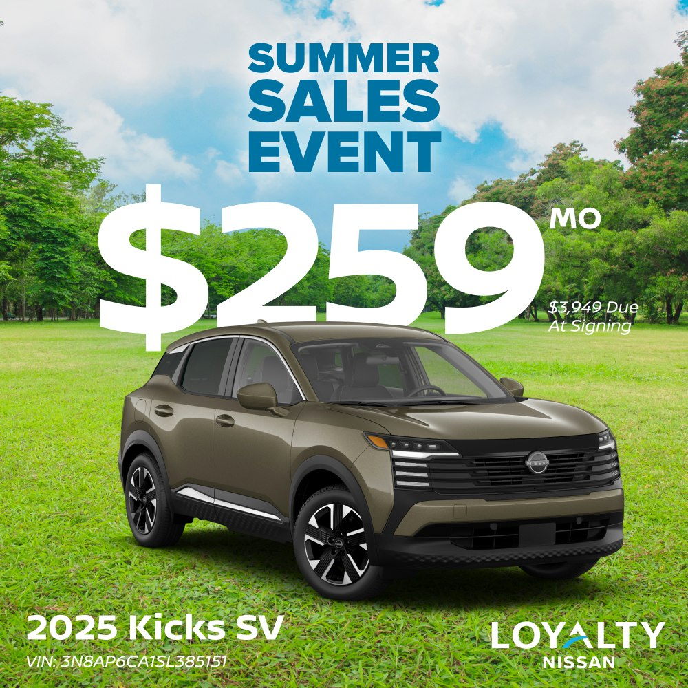 July Offers – $259/Mo On 2025 Kicks SV | Loyalty Nissan