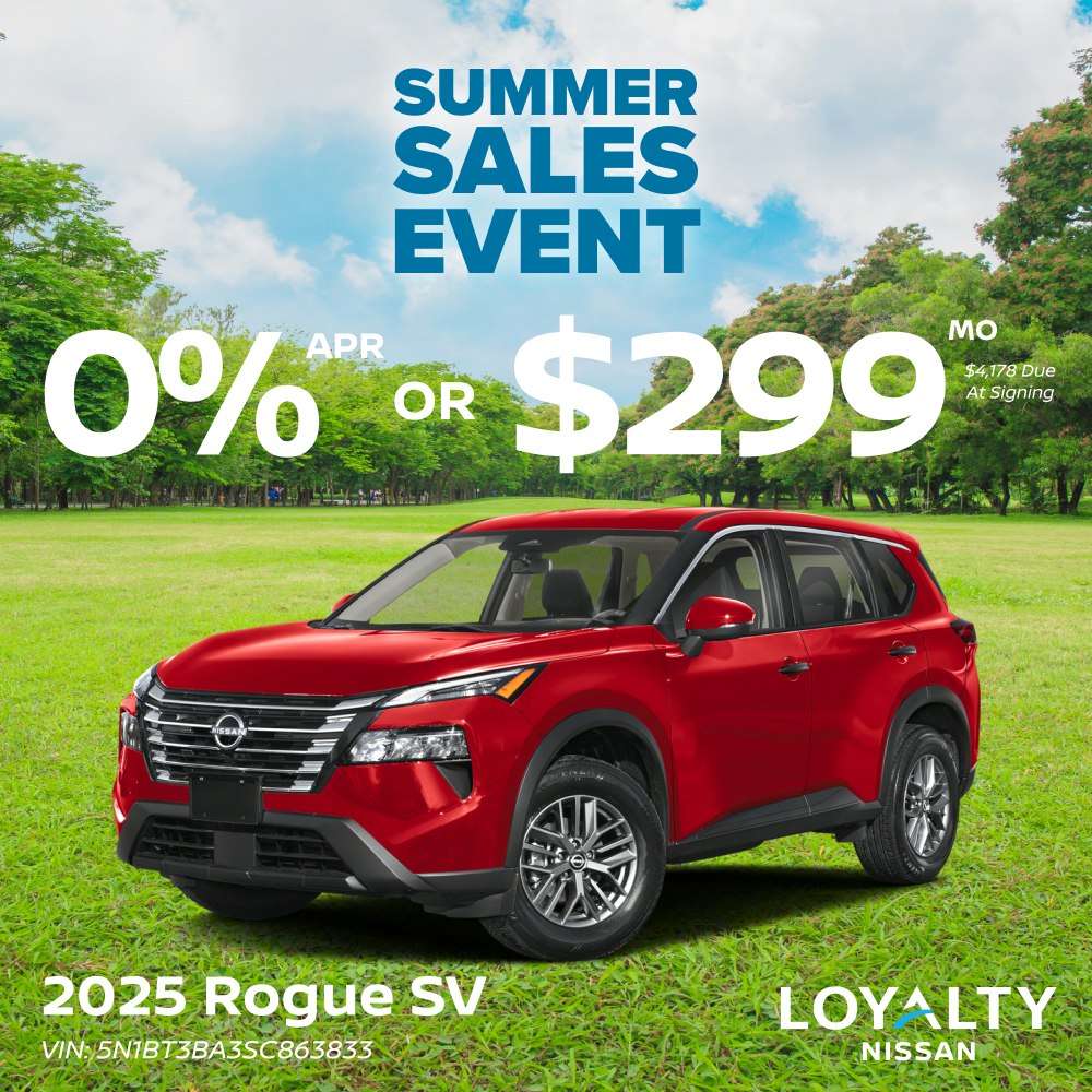 July Offers – 0% APR Or $299/Mo On 2025 Rogue SV | Loyalty Nissan
