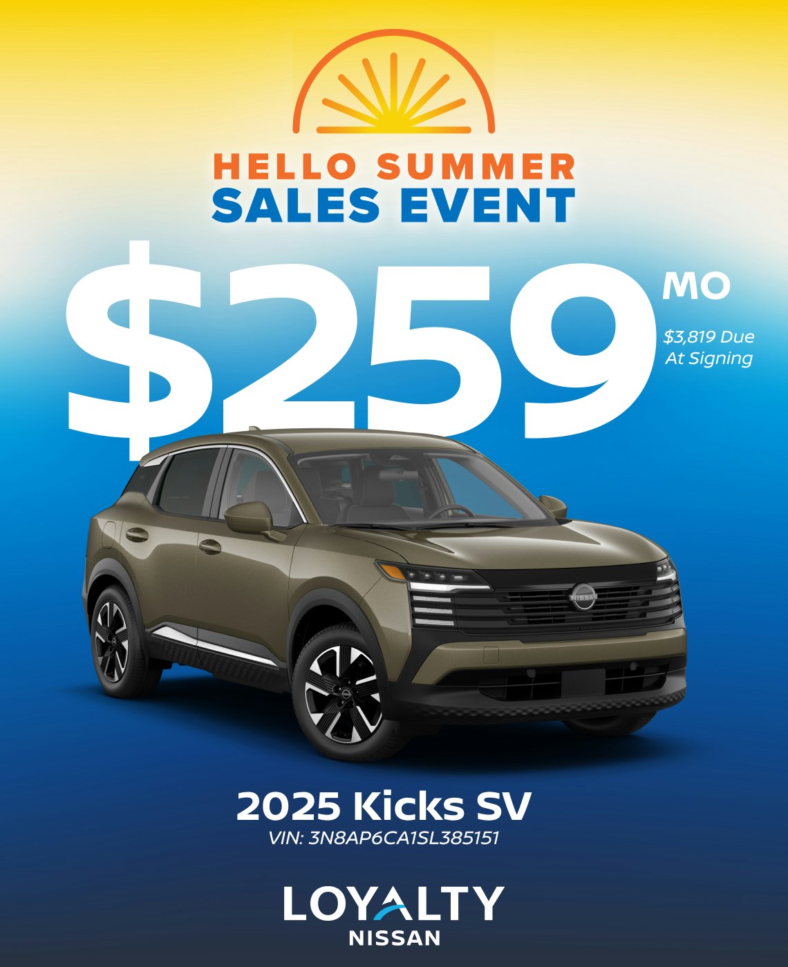 June Offers – $259/Mo On 2025 Kicks SV | Loyalty Nissan