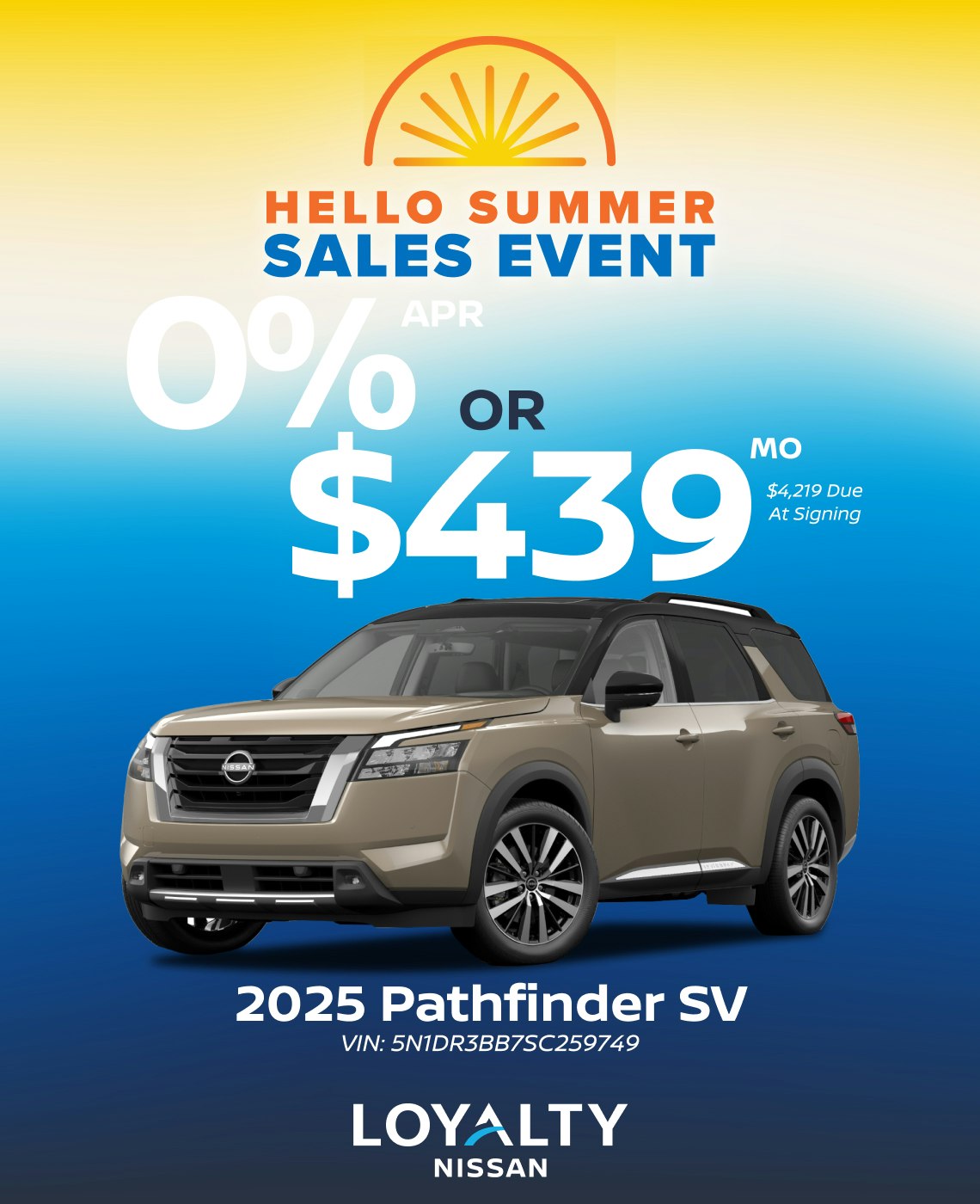 June Offers – 0% APR Or $439/Mo On 2025 Pathfinder SV | Loyalty Nissan