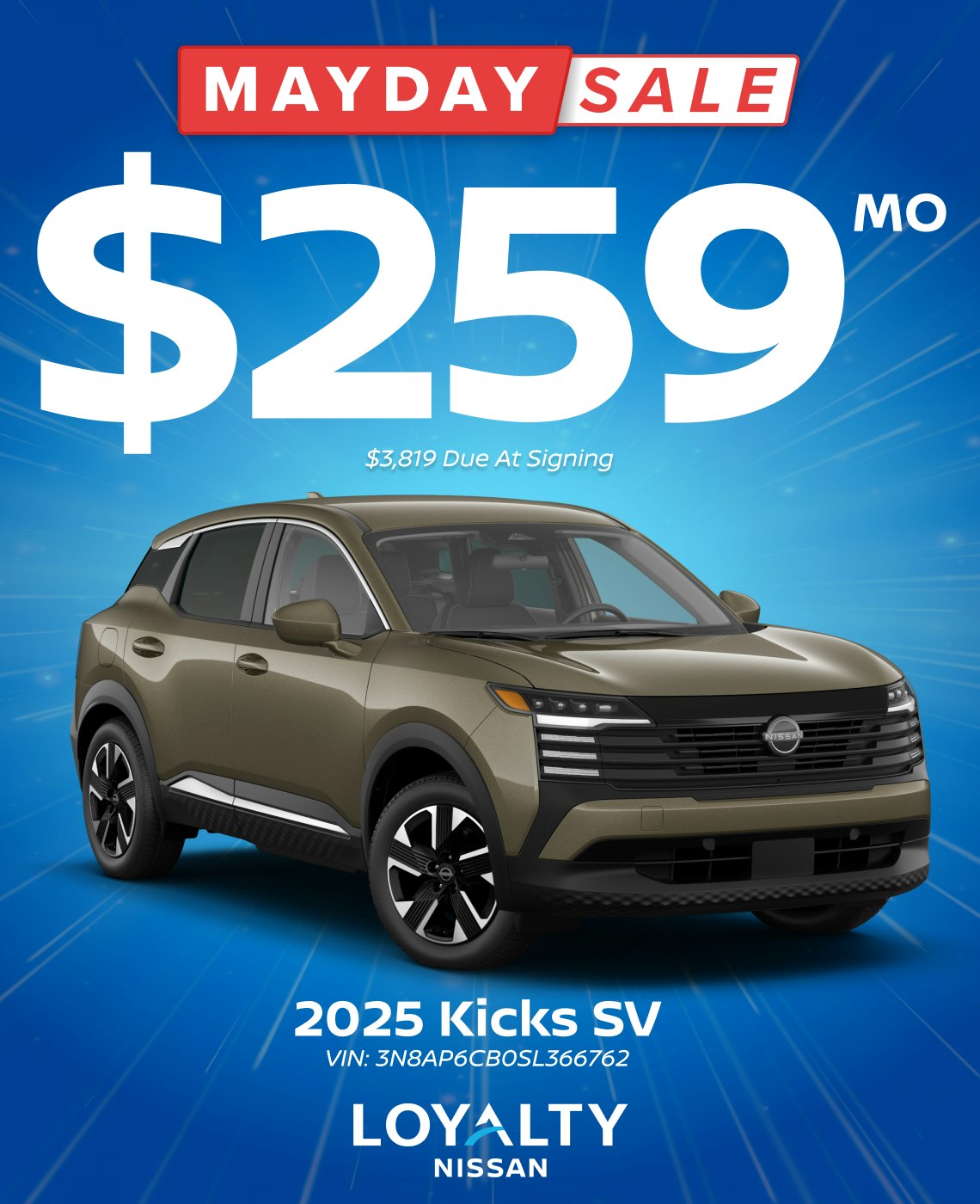 May Offers – $259/Mo On 2025 Kicks SV | Loyalty Nissan