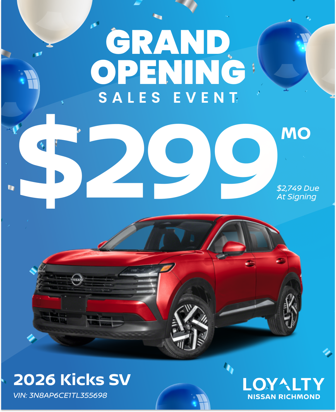March Offers – $299/Mo On 2026 Kicks SV | Loyalty Nissan