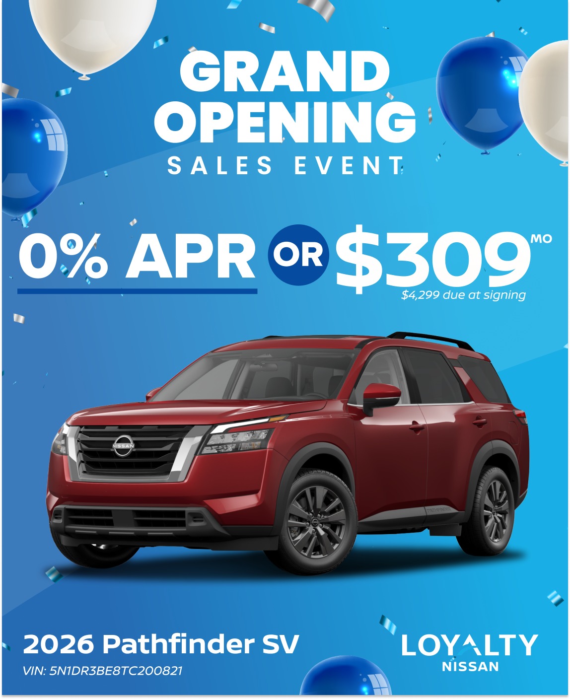 April Offers – 0% APR Or $309/Mo On 2026 Pathfinder SV | Loyalty Nissan