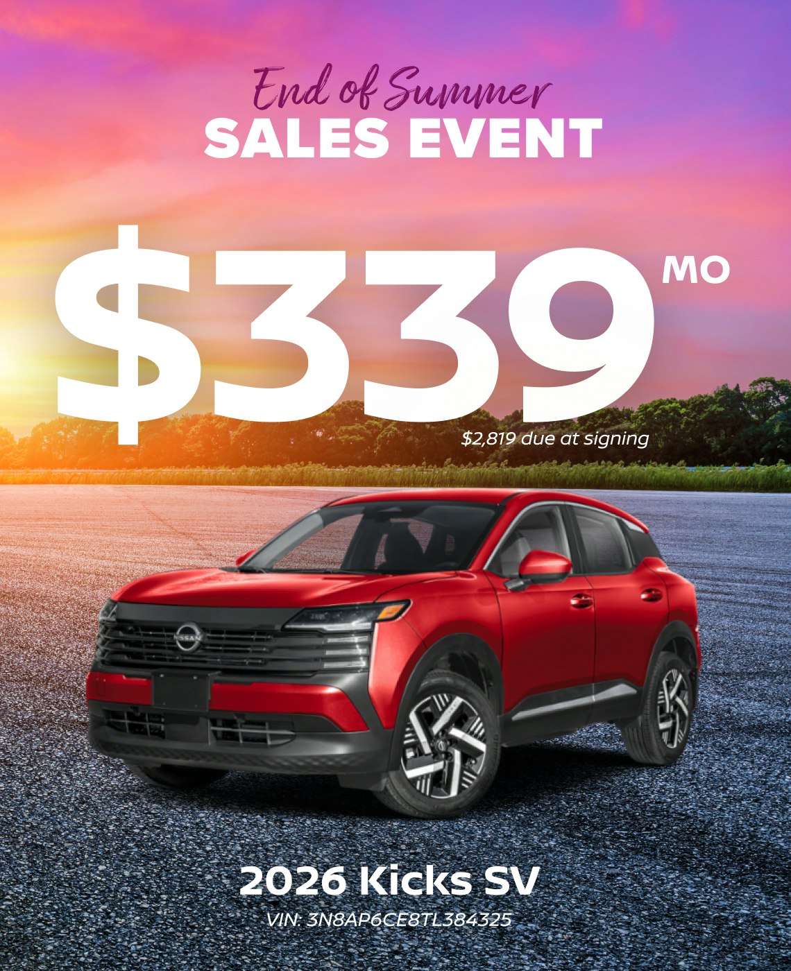 August Offers – $339/Mo On 2026 Kicks SV | Loyalty Nissan