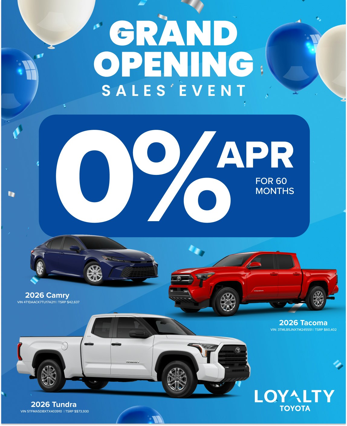 April Offers – 0% APR For 60 Months On New 2026 Toyotas | Loyalty Toyota