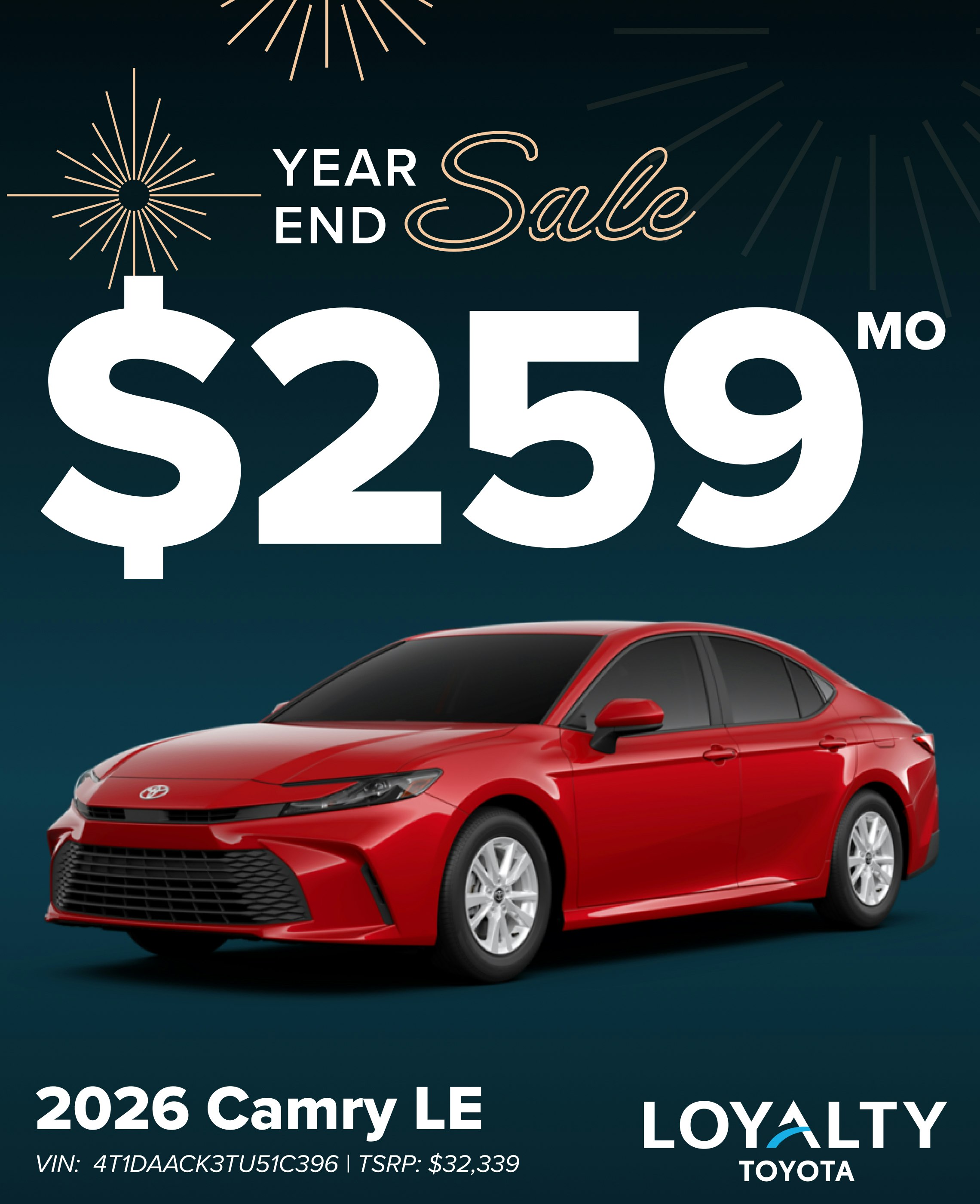 December Offers – $259/Mo On 2026 Camry LE | Loyalty Toyota