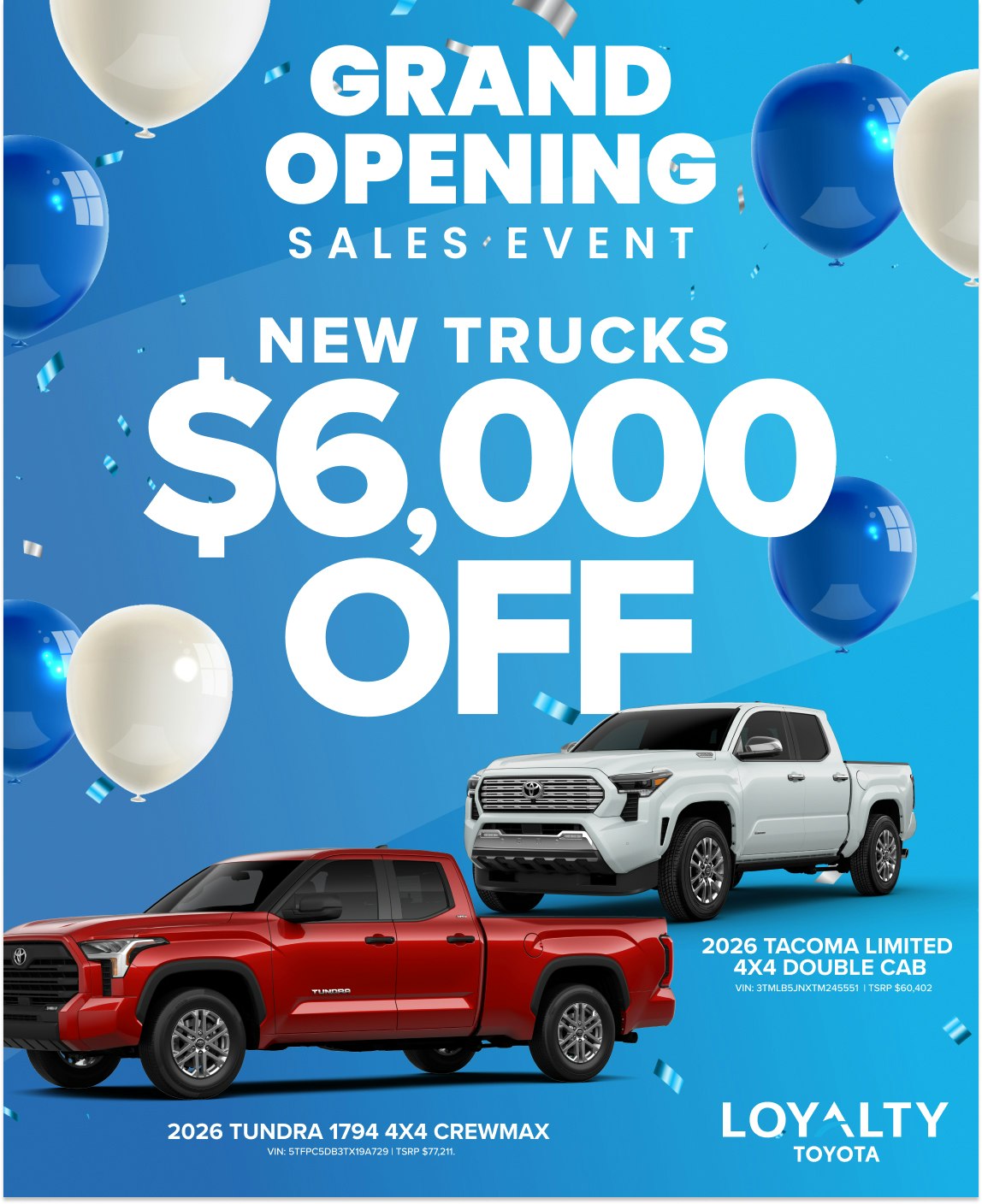 April - $6,000 Off New Toyota Trucks | Loyalty Toyota
