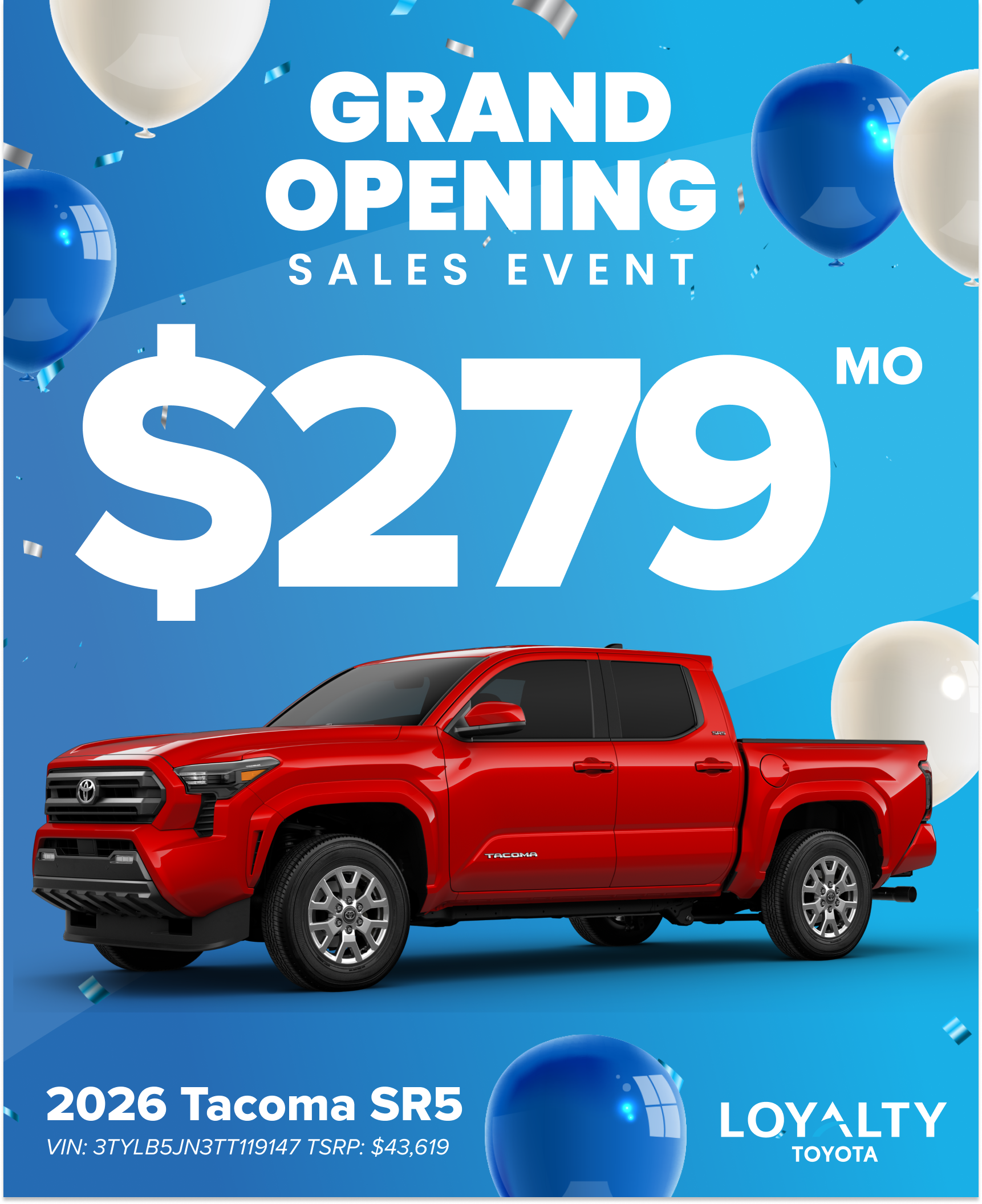 March Offers – $279/Mo On 2026 Tacoma SR5 | Loyalty Toyota