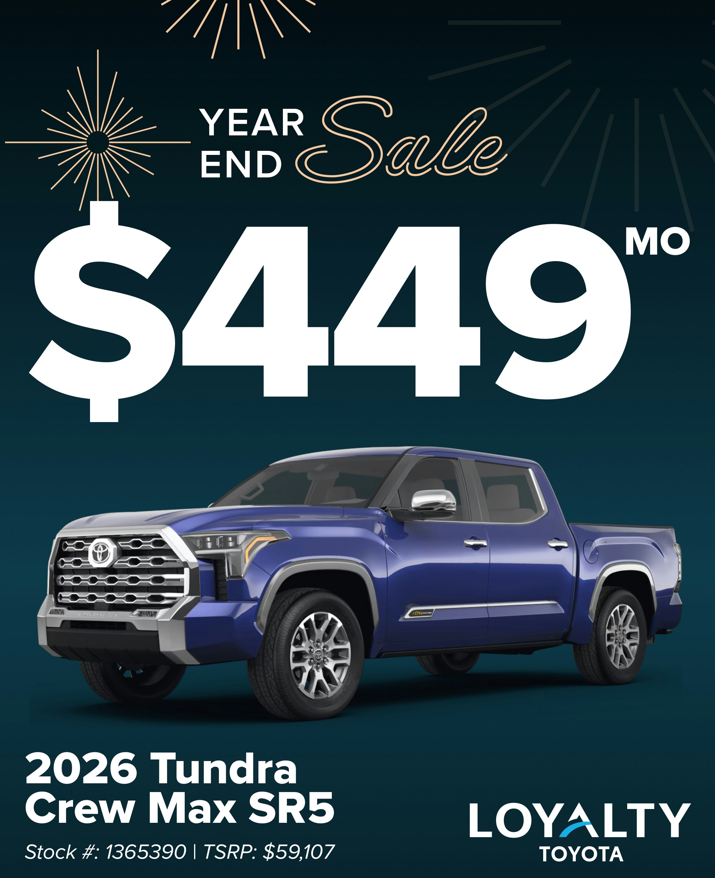 December Offers – $449/Mo On 2026 Tundra Crew Max SR5 | Loyalty Toyota