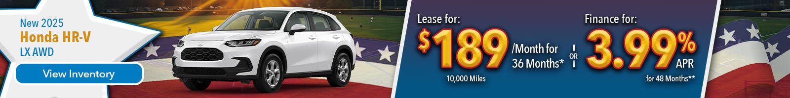 New 2025 Honda HR-V Lease For $189 Per Month