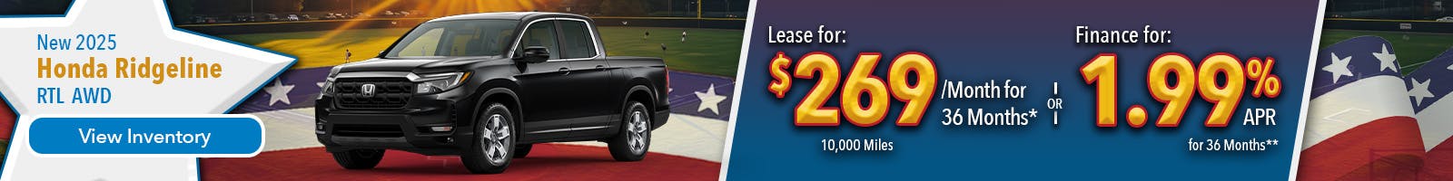 New 2025 Honda Ridgeline Lease For $269 Per Month