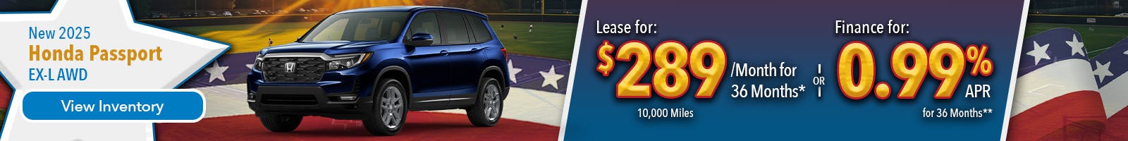 New 2025 Honda Passport Lease For $289 Per Month