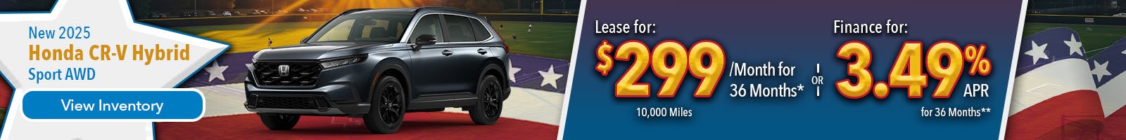 New 2025 Honda CR-V Hybrid Lease For $299 Per Month