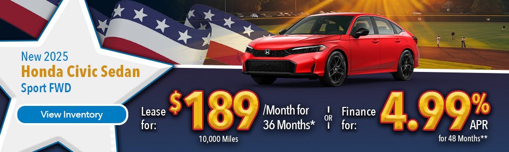 New 2025 Honda Civic Sedan Lease For $189 Per Month | Lundgren Honda of Auburn