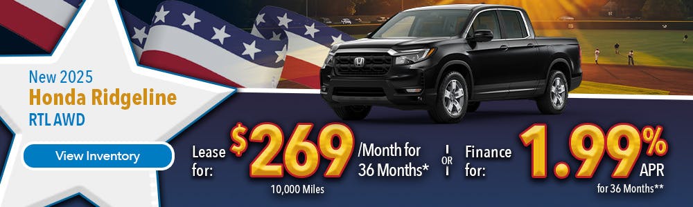 New 2025 Honda Ridgeline Lease For $269 Per Month | Lundgren Honda of Auburn