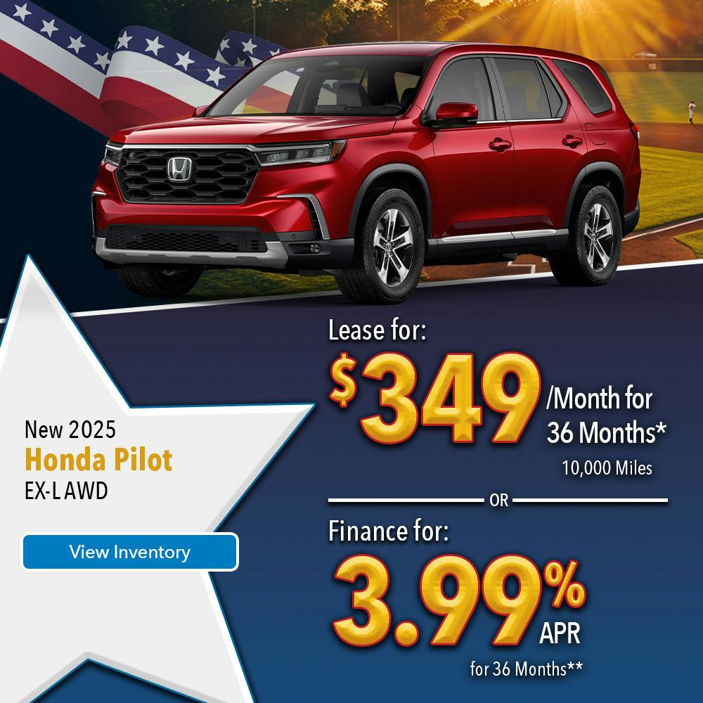 New 2025 Honda Pilot Lease For $349 Per Month | Lundgren Honda of Greenfield