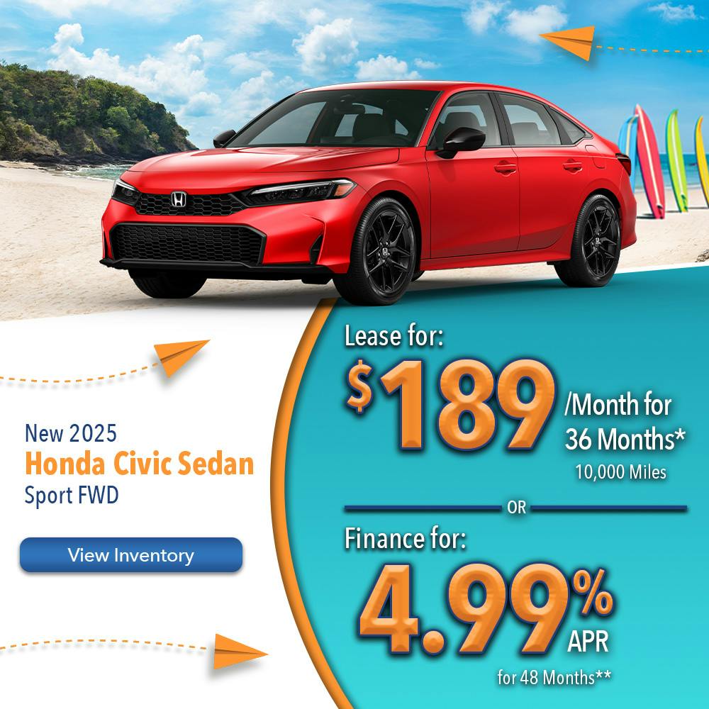 New 2025 Honda Civic Sedan Sport FWD | Lundgren Honda of Greenfield
