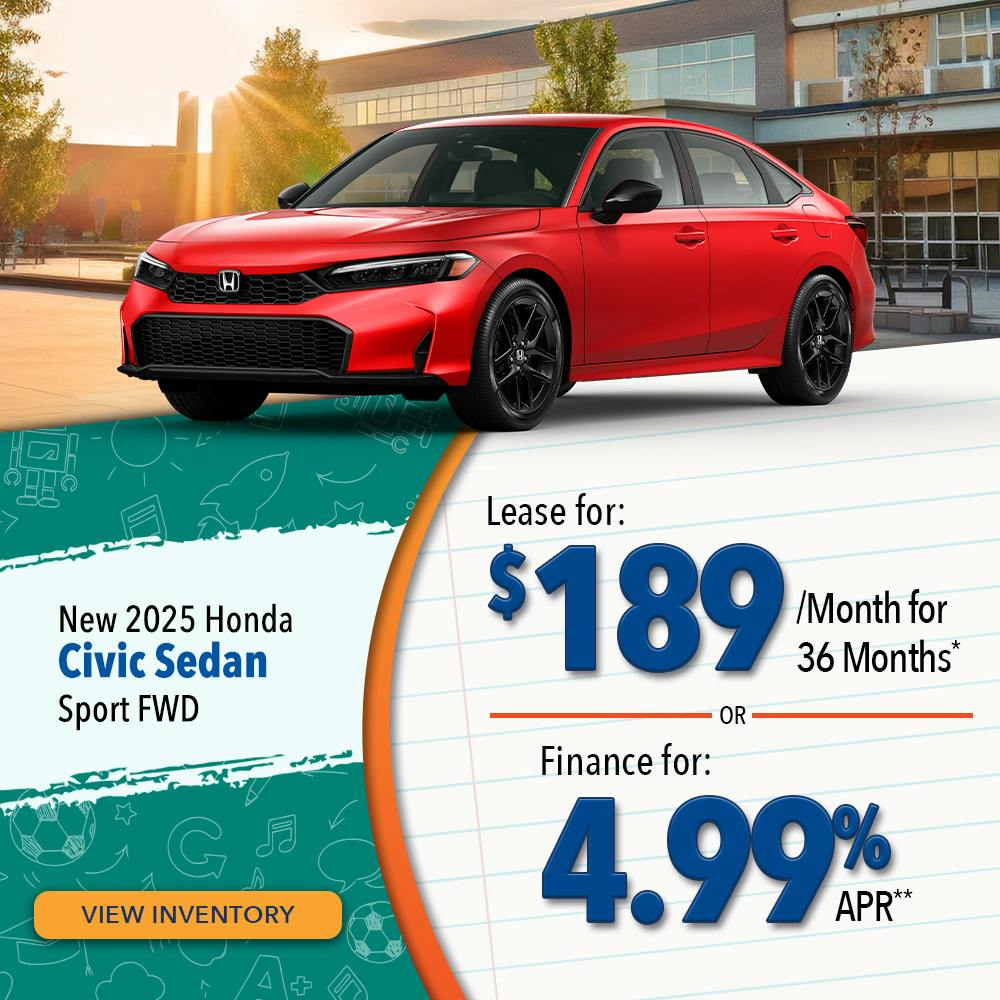 New 2025 Honda Civic Sedan Sport FWD | Lundgren Honda of Greenfield