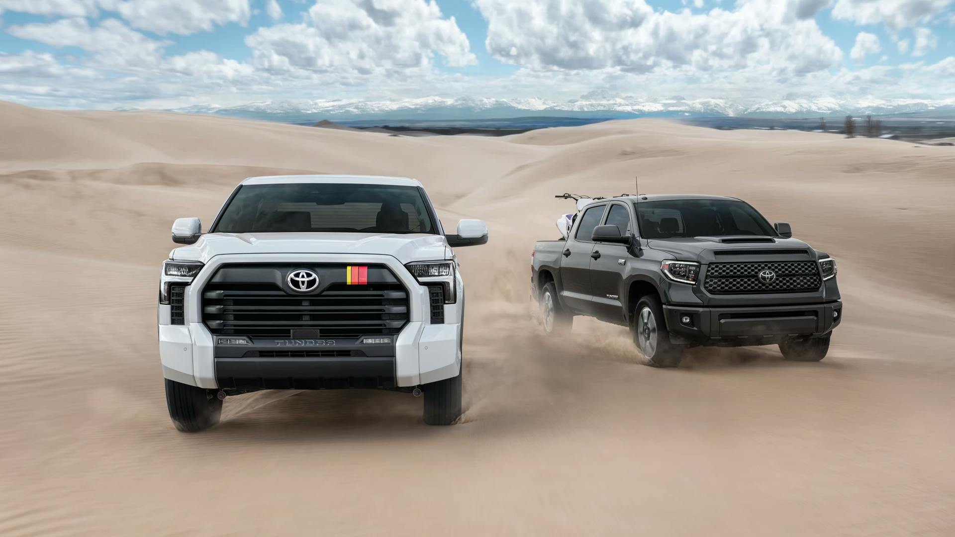 two Tundras having fun in the desert