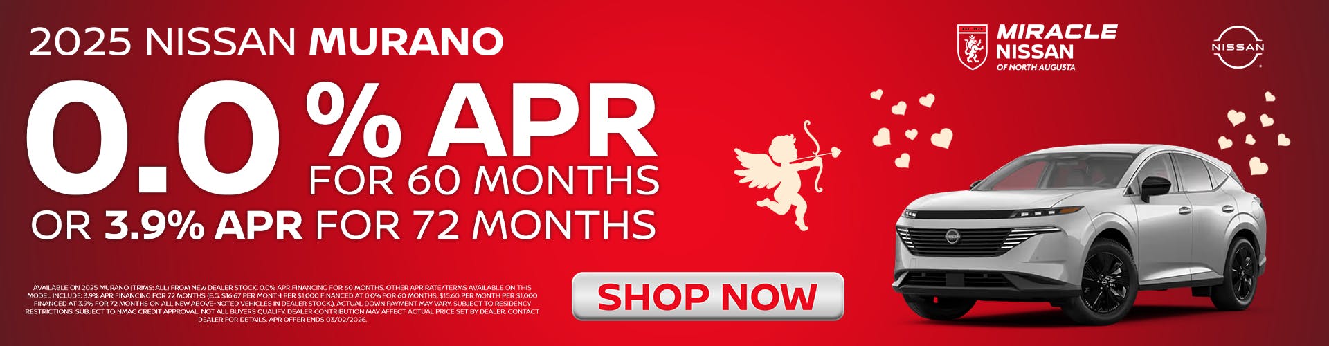 2025 NISSAN MURANO 0.0 % Apr FOR 60 MONTHS OR 3.9% APR FOR 72 MONTHS