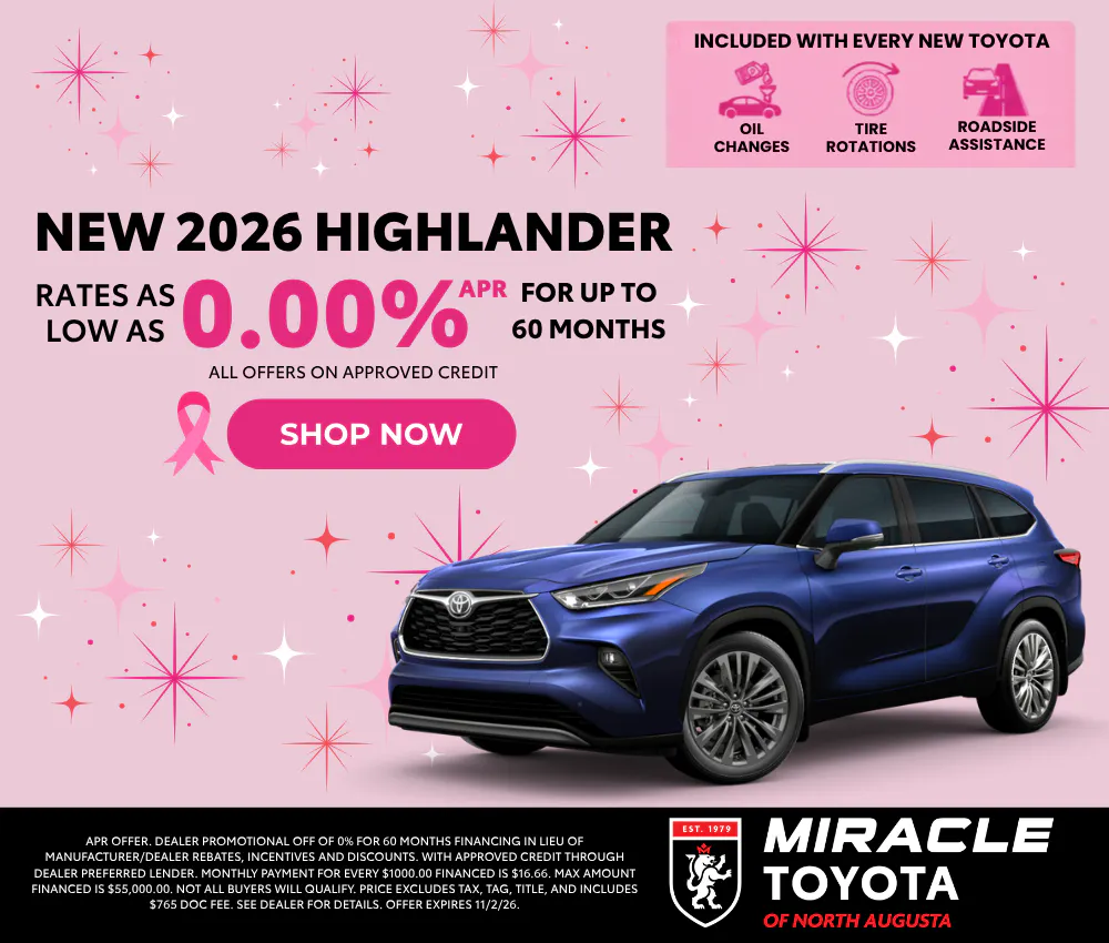 2026 New Toyota Highlander – Rates as Low as 0% APR | Miracle Toyota of North Augusta