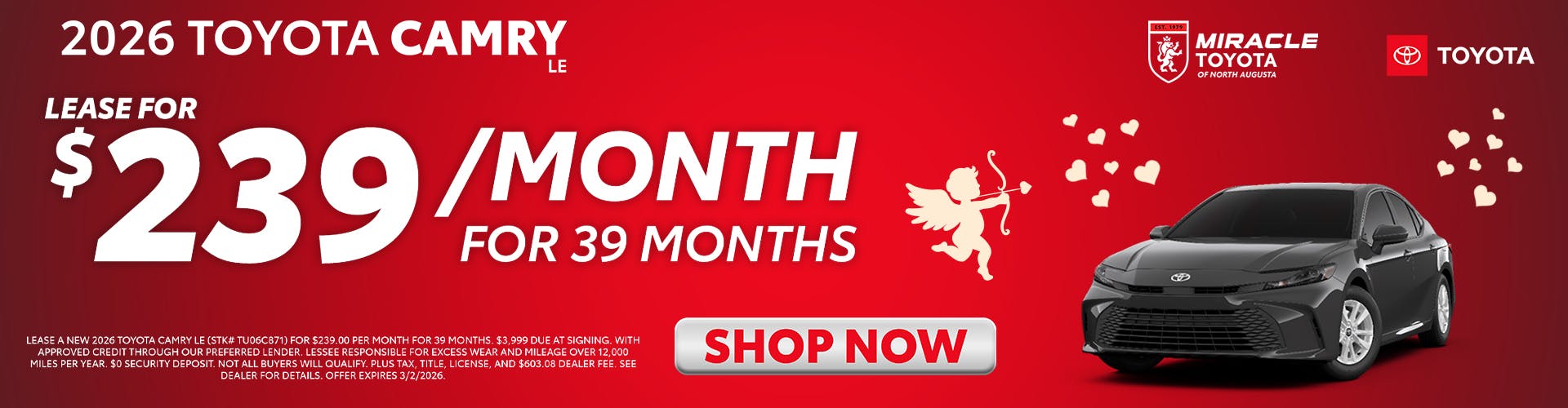 2026 TOYOTA CAMRY LE LEASE FOR $239/MONTH