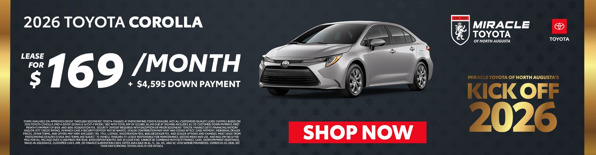 2026 TOYOTA COROLLA LEASE FOR S 169/MONTH