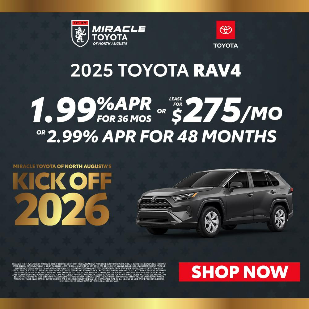 2025 TOYOTA RAV4 1.99%2A PR FOR 36 MOS • $275/мо oR 2.99% APR FOR 48 MONTHS