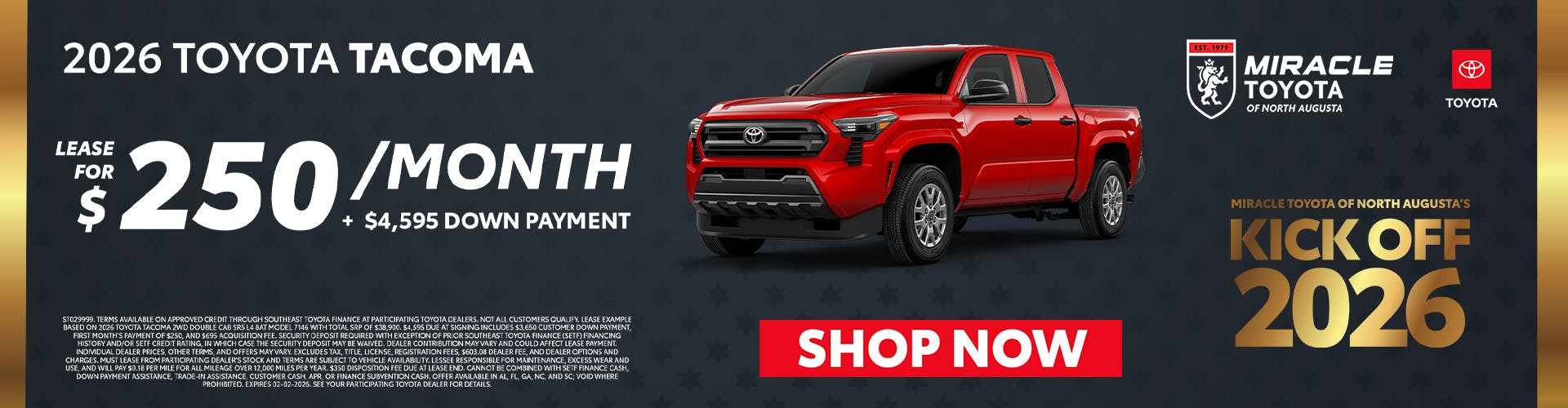 2026 TOYOTA TACOMA LEASE FOR 250/MONTH