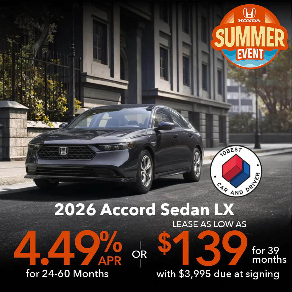 Lease 2026 Honda Accord LX For $139 | Open Road Honda