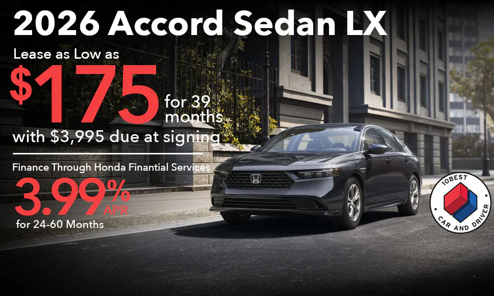 Lease 2026 Honda Accord LX For $175 | Open Road Honda