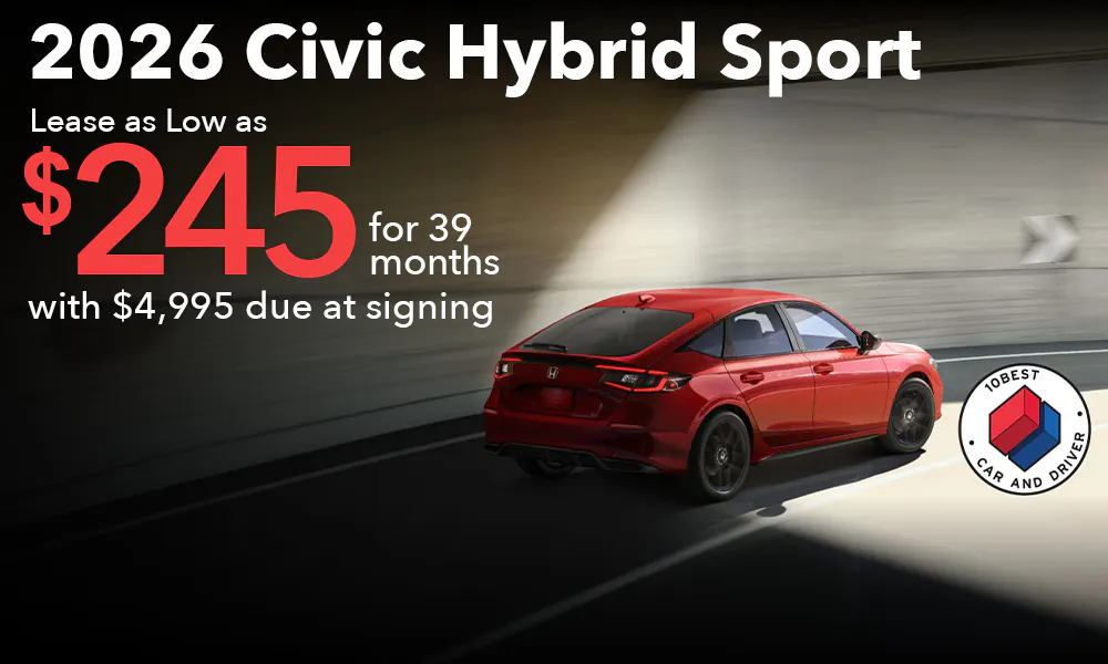 Lease 2026 Civic Hybrid Sport For $245 | Open Road Honda