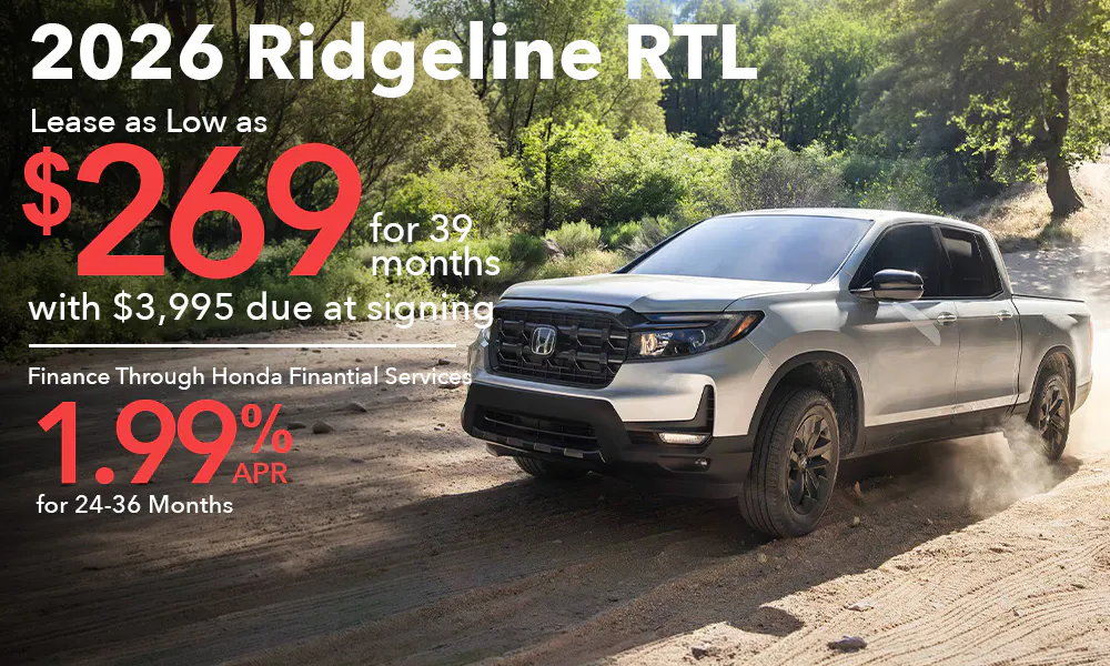 Lease 2026 Ridgeline RTL for 269 | Open Road Honda