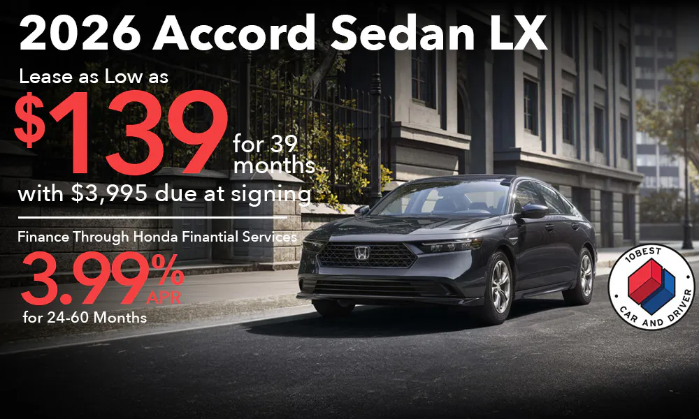 Lease 2026 Honda Accord LX For $139 | Open Road Honda