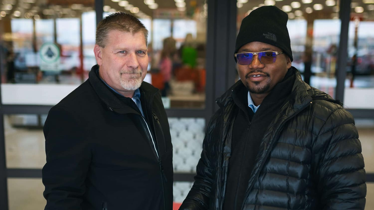 men smiling at christmas