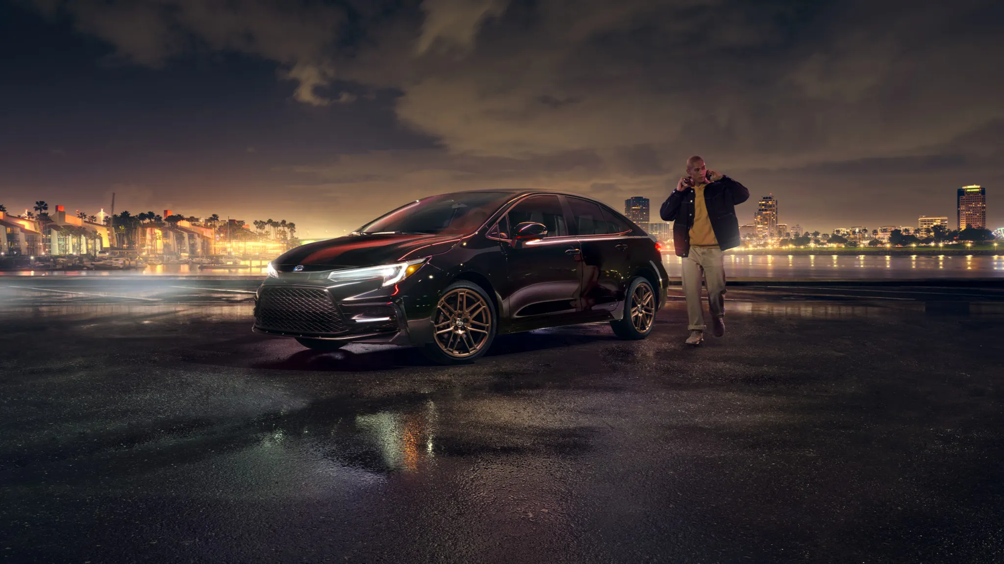 A Toyota Gold Certified vehicle parked at night
