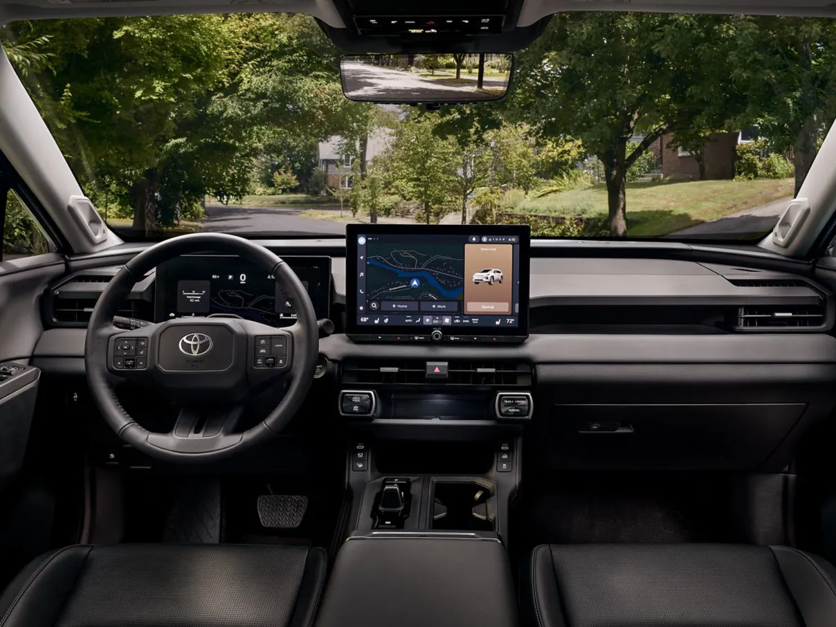 Interior dashboard display featuring the available 12.9 inch Toyota Audio Multimedia touchscreen center screen
