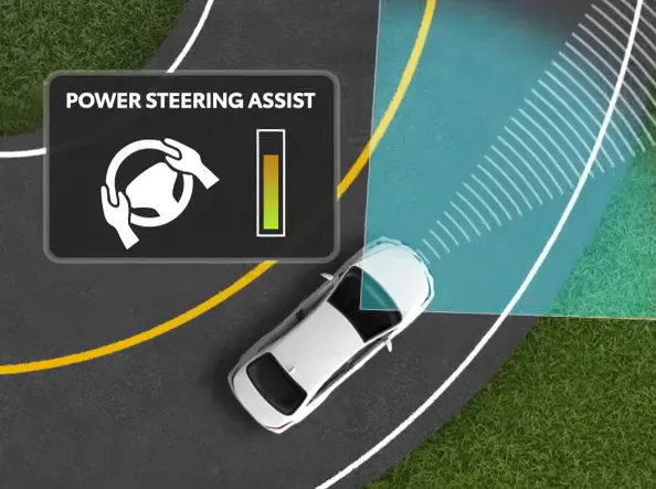 Toyota vehicle steering gently through a highway curve with Proactive Driving Assist active