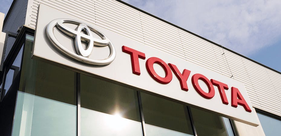 Toyota Logo on the Side of a Toyota Dealership