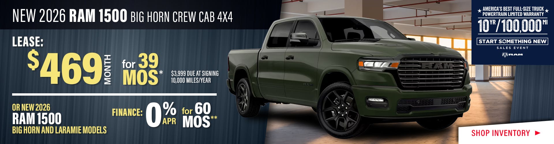 New 2026 Ram 1500 Big Horn Crew Cab 4X4 OR New 2026 RAM 1500 Big Horn and Laramie Models