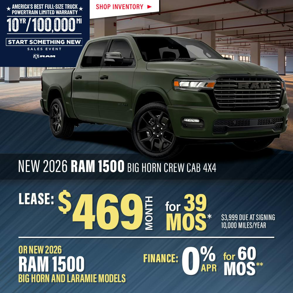 New 2026 Ram 1500 Big Horn Crew Cab 4X4 OR New 2026 RAM 1500 Big Horn and Laramie Models